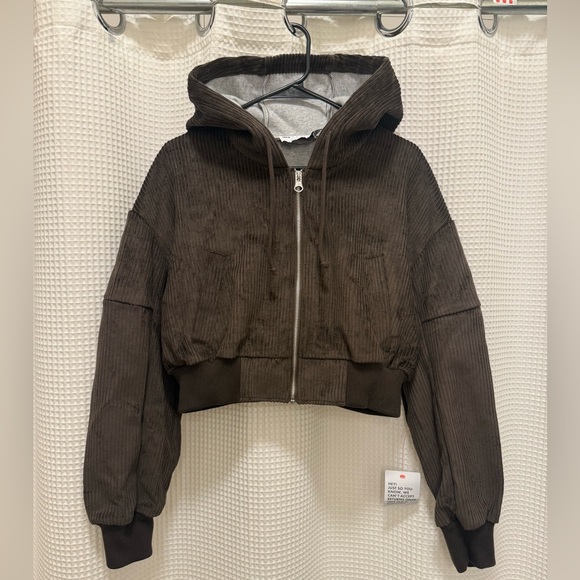 Brown Corduroy Cropped Hoodie NWT - Picture 1 of 5